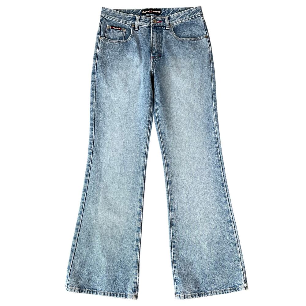 Vintage 90's Y2K Fubu Light Wash Mid-Waisted Wide Leg Jeans (Sz 7/8)